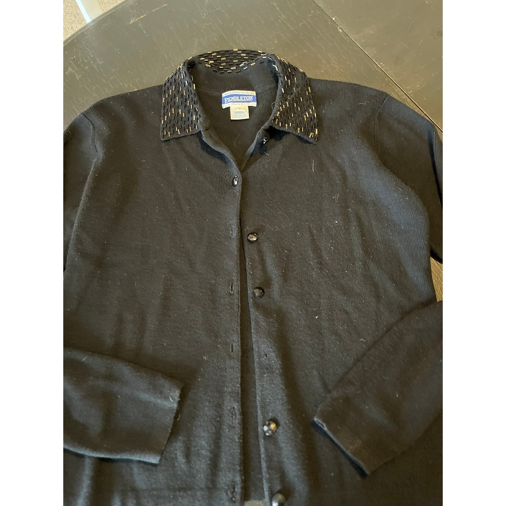 Pendleton Classic Black Beaded Collar Cardigan Sw… - image 1